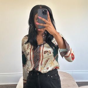 Designer inspired print button down shirt